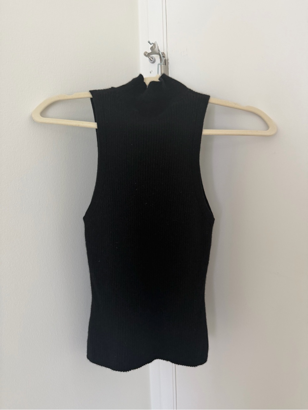 Reformation Black Sleeveless Ribbed Mock Neck Tank